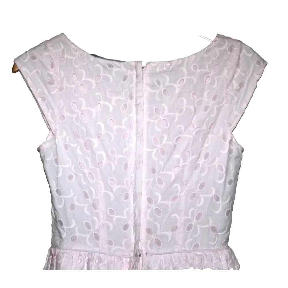 Kaya & Sloane Fit Flare Women's Pink Eyelet Cap Sleeve Dress Romantic Spring Sm